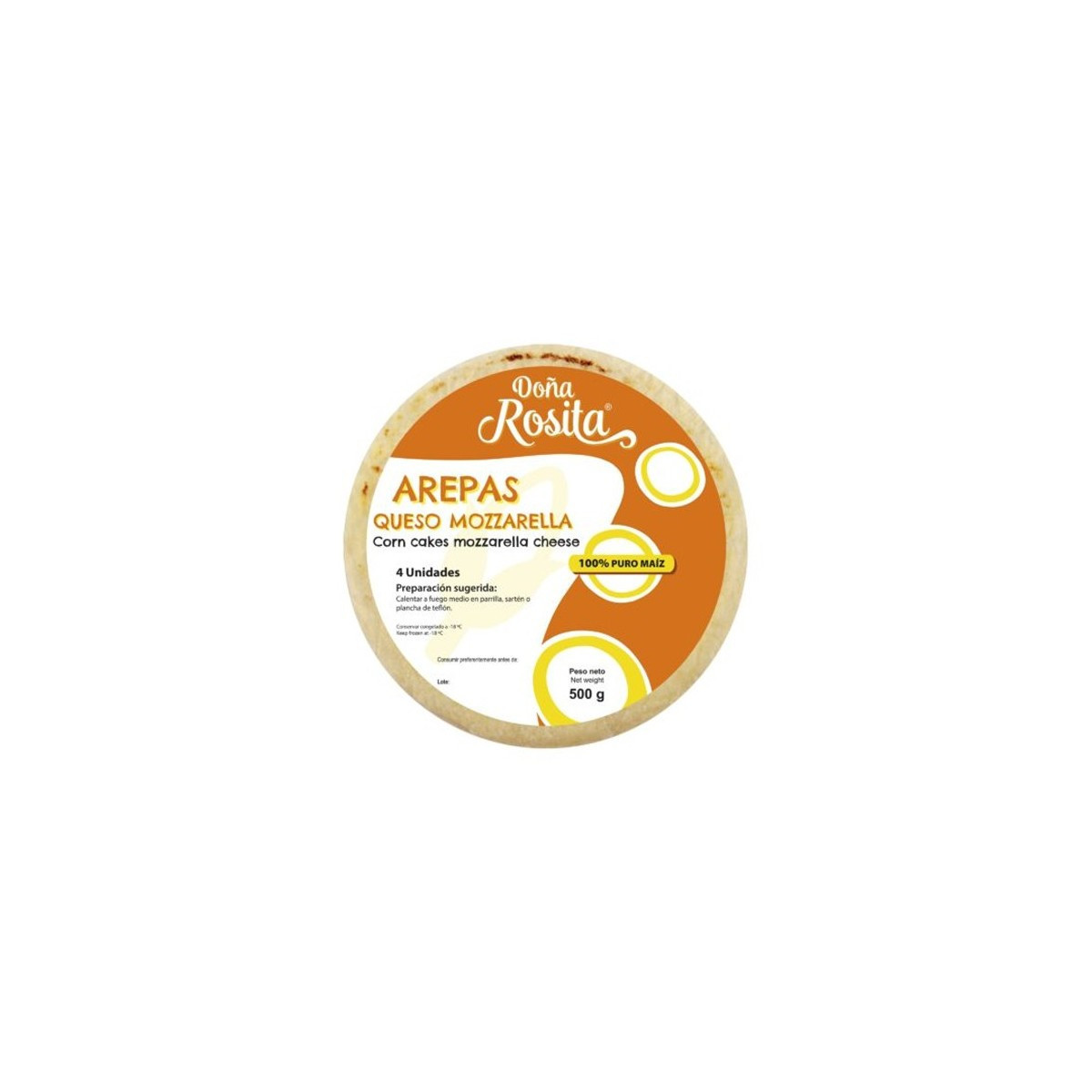 Frozen Arepas with Mozzarella Cheese (4 units) – 500g