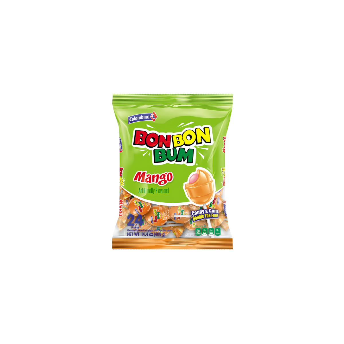 Chupetines Bon Bon Bum Mango Colombina 408g (24 Unidades)