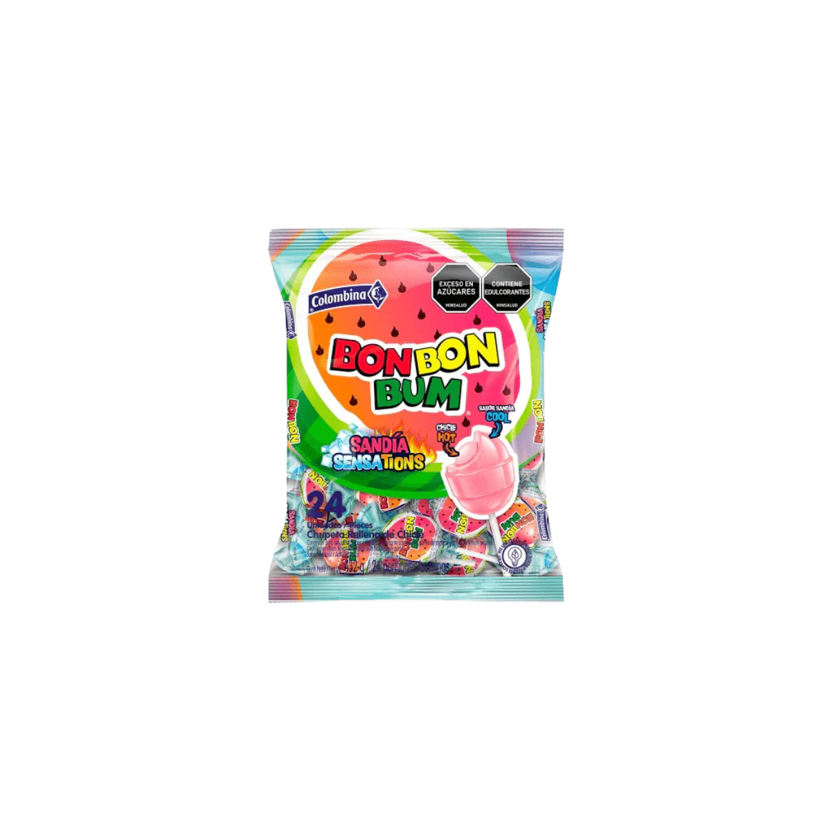 Bon Bon Bum Wassermelone Sensations Lutscher Colombina 408g (24 Stück)