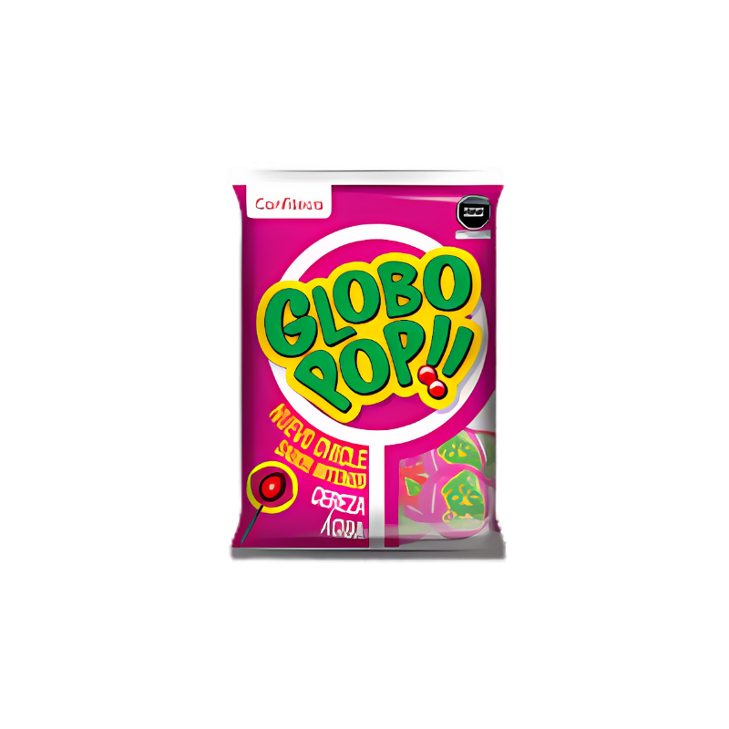 Chupetes Globo Pop con Chicle Sabor Cereza Ácida 24 unidades